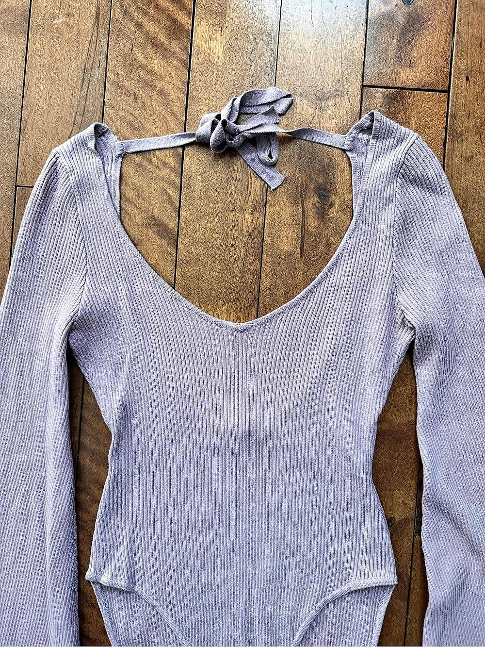 Ribbed Long Sleeve Bodysuit in Purple